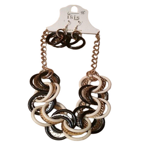 𝅺Mixed Colors Rings Chain Necklace and Earrings Jewelry Set  Dressy Statement.